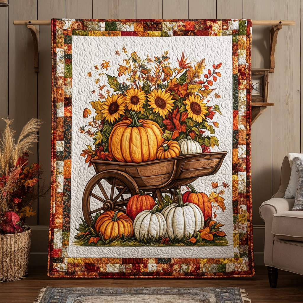 Wheelbarrow Havest Time Quilted Blanket