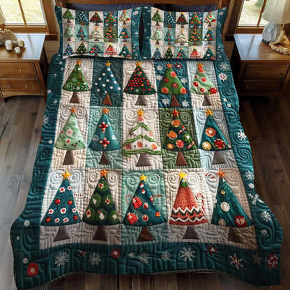 Whimsical Christmas Trees 3-Piece Quilted Bedding Set