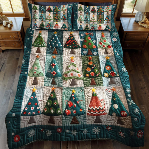 Whimsical Christmas Trees 3-Piece Quilted Bedding Set