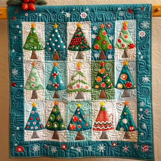 Whimsical Christmas Trees Quilted Blanket