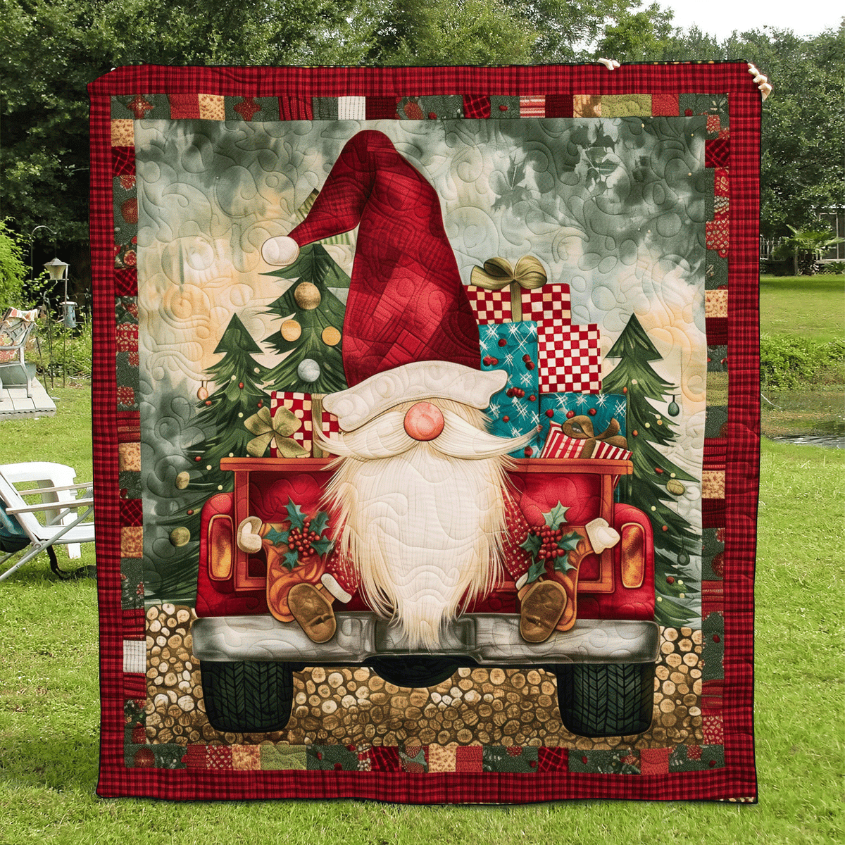 Whimsical Gnome Quilted Blanket