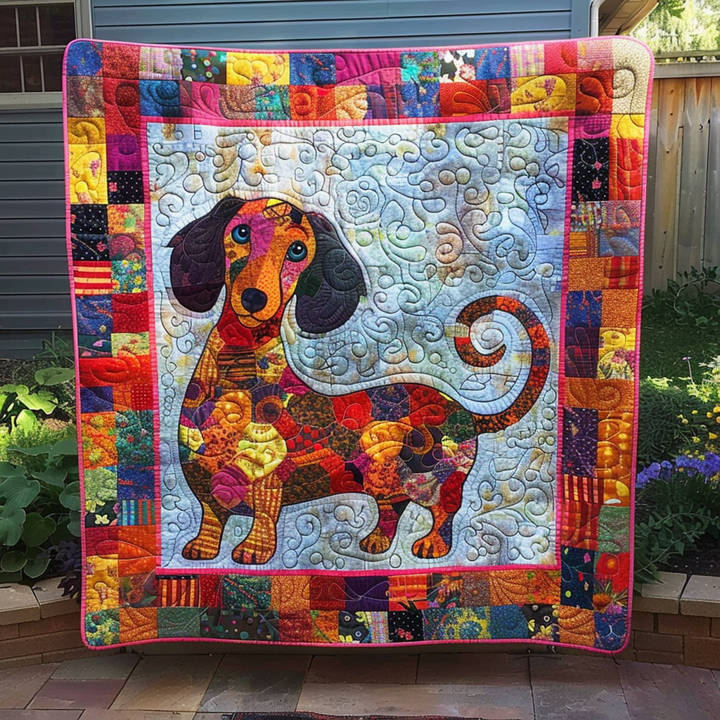 Whimsical Wiener Art Quilted Blanket