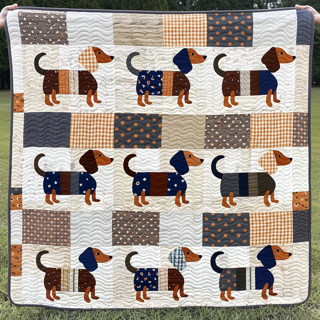 Whimsical Wiener Puppies Quilted Blanket
