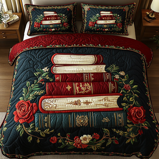Whimsical Bookshelf 3-Piece Quilted Bedding Set