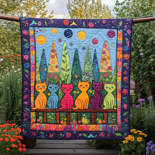 Whimsical Cat Quilted Blanket