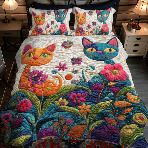 Whimsical Fantasy Cat 3-Piece Quilted Bedding Set