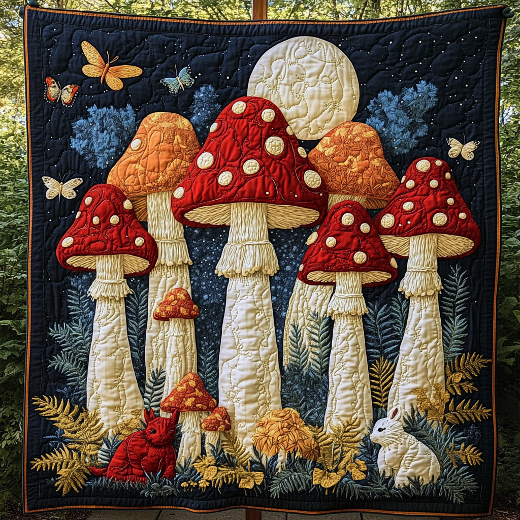 Whimsical Fungi Quilted Blanket