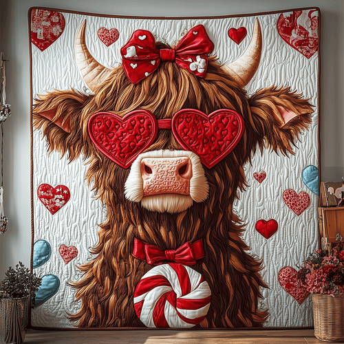 Whimsical Highland Cow Quilted Blanket