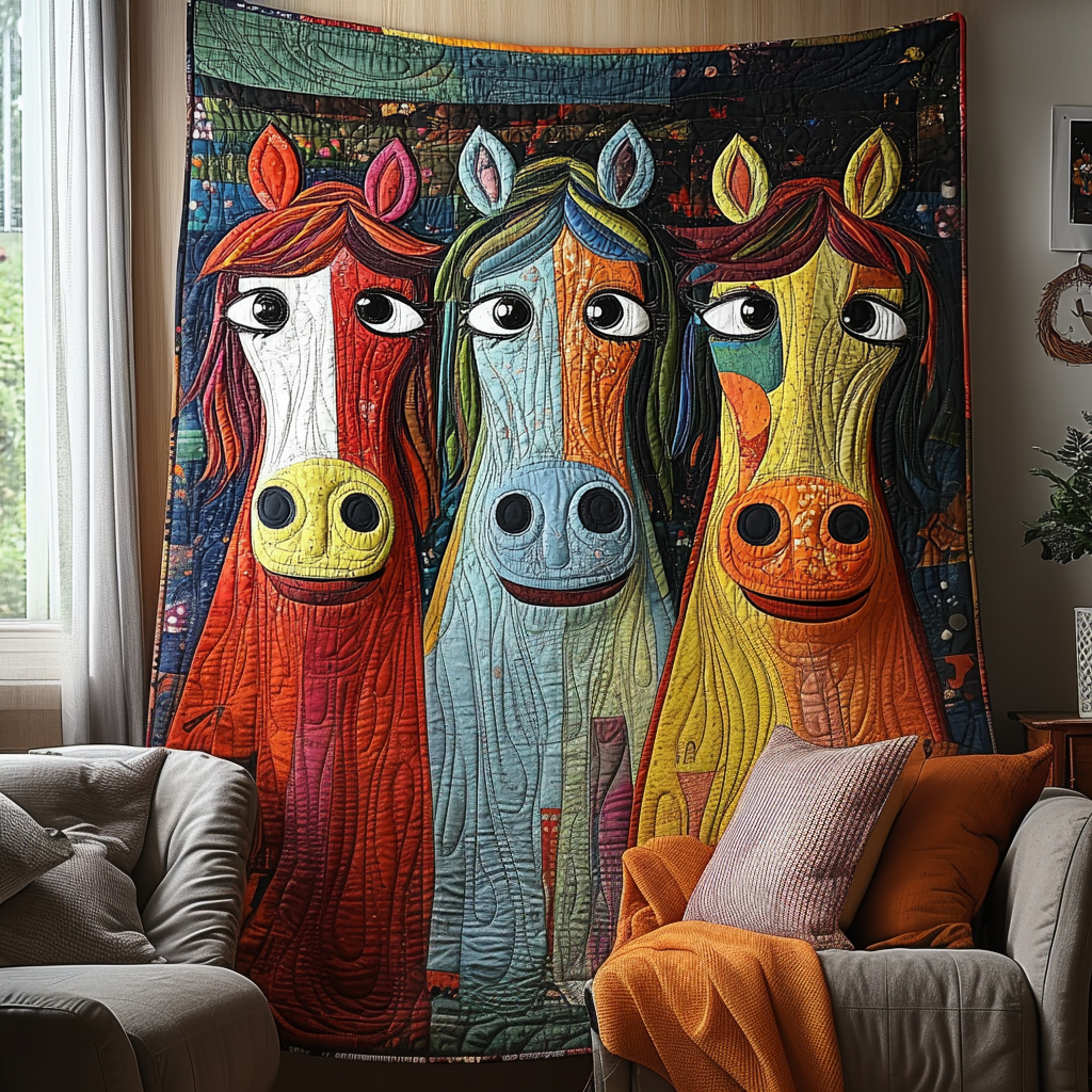 Whimsical Horse Quilted Blanket