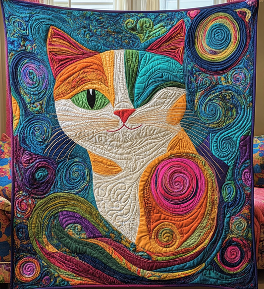 Whimsical Kitty Quilted Blanket