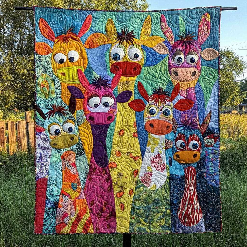 Whimsical Moo Crew Quilted Blanket