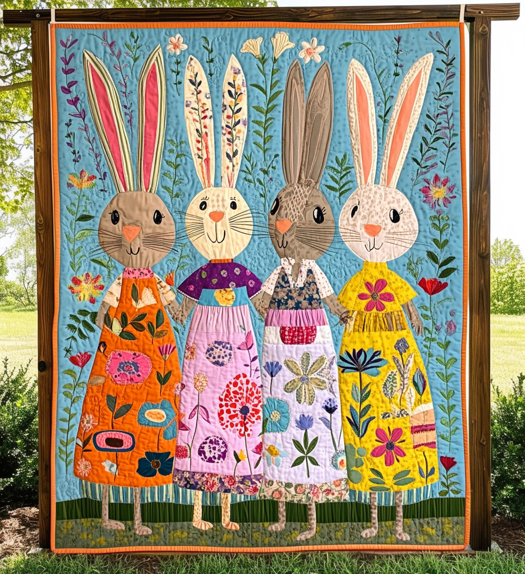 Whimsical Rabbit Quilted Blanket