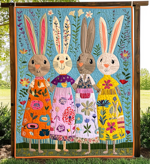 Whimsical Rabbit Quilted Blanket
