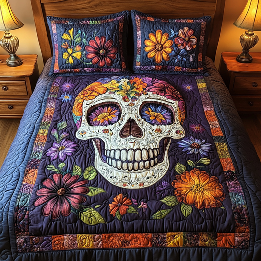 Whimsical Skull 3-Piece Quilted Bedding Set