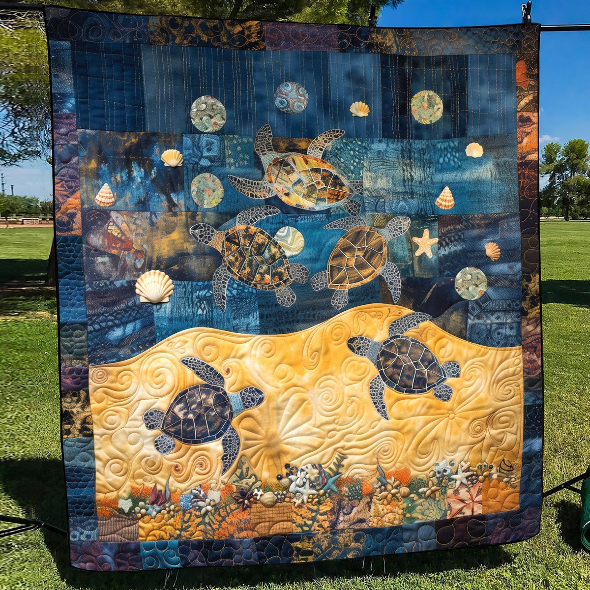 Whimsical Turtle Sea Quilted Blanket