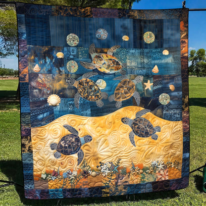Whimsical Turtle Sea Quilted Blanket