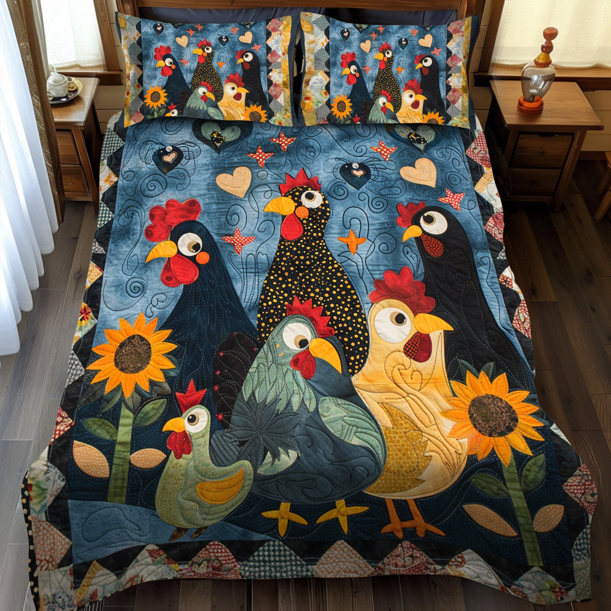 Chicken Quilted Bedding Set