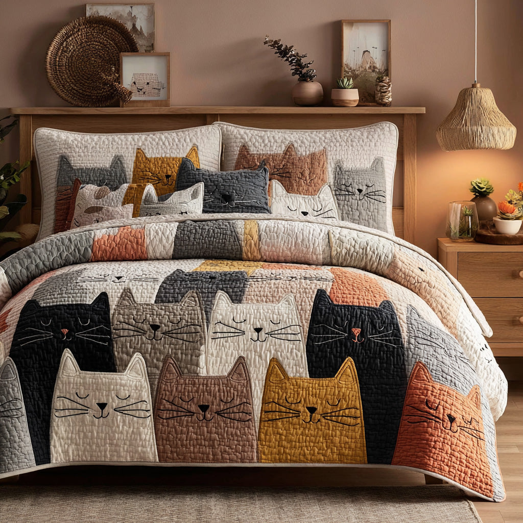 Whisker Faces 3-Piece Quilted Bedding Set
