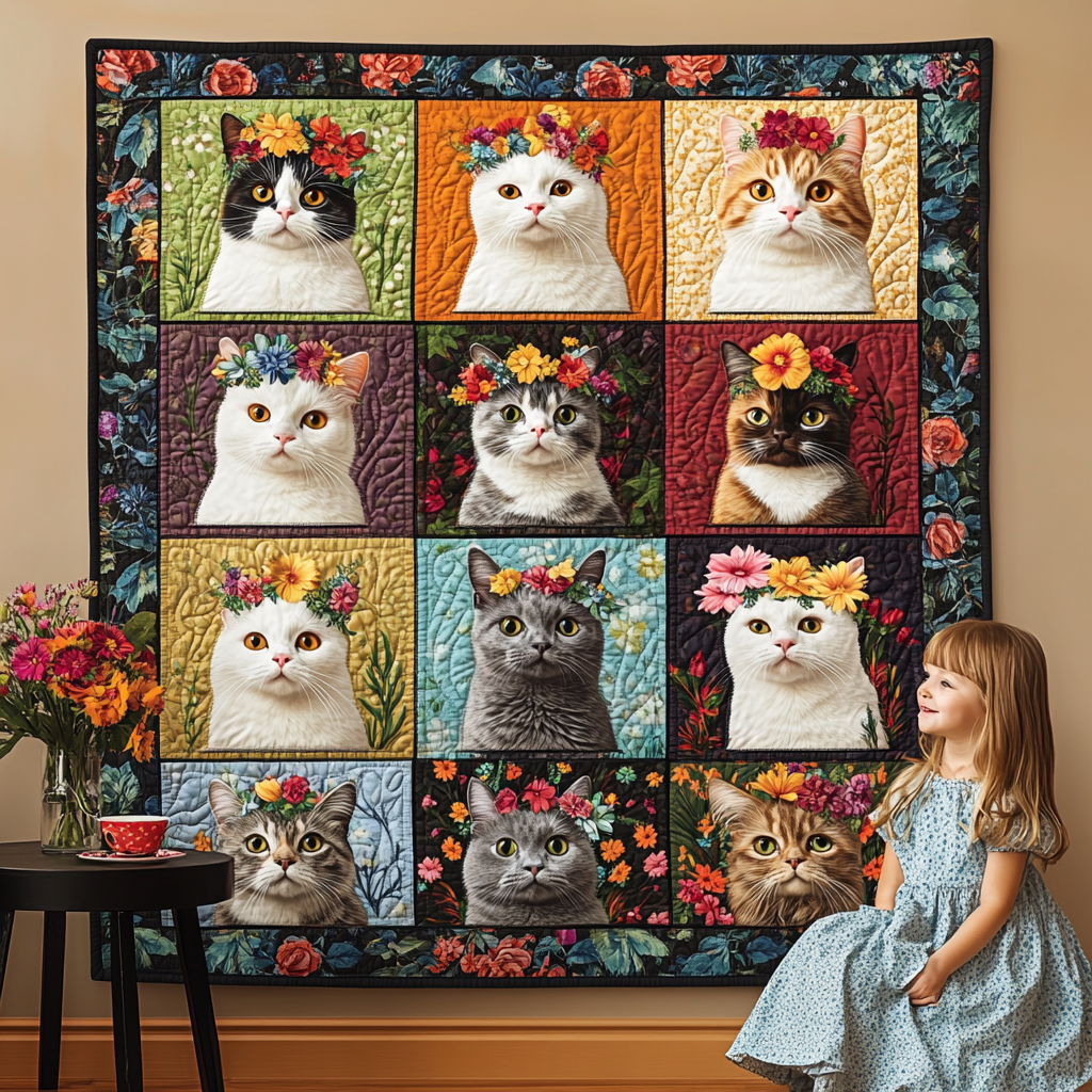 Whiskered Flower Quilted Blanket