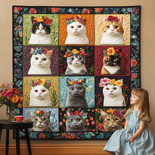 Whiskered Flower Quilted Blanket