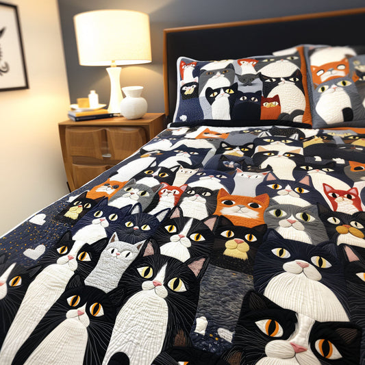 Whiskered Whimsy Quilted Blanket