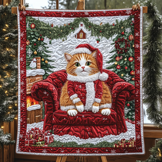 Whiskers Under the Mistletoe Quilted Blanket