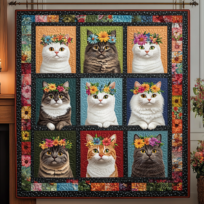 Whiskers and Flowers Quilted Blanket