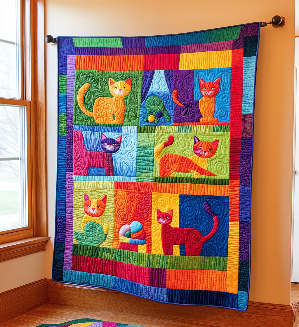 Whiskers and Tails Quilted Blanket