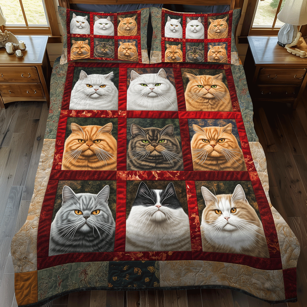 Whiskers and Warmth 3-Piece Quilted Bedding Set