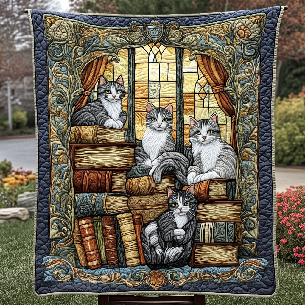 Whiskers and Words Quilted Blanket