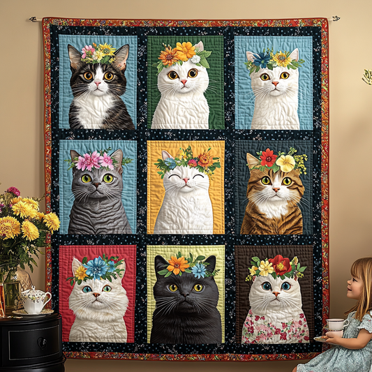 Whiskers and Wreaths Quilted Blanket
