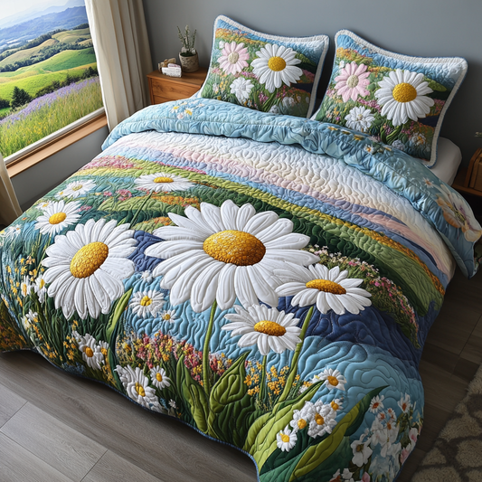 Whispering Daisies 3-Piece Quilted Bedding Set