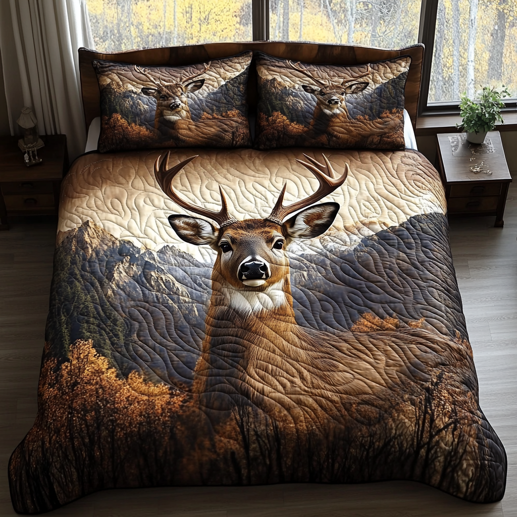 White-tailed Deer 3-Piece Quilted Bedding Set