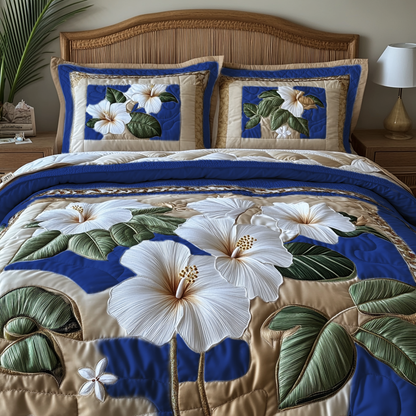 White Hibiscus v2 3-Piece Quilted Bedding Set
