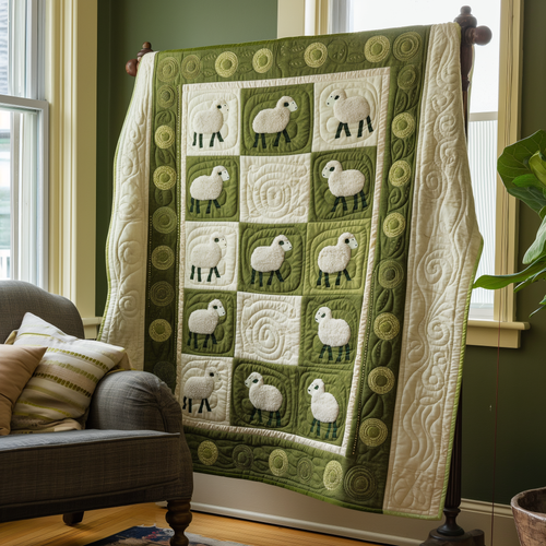 White Woolly Sheep Quilted Blanket