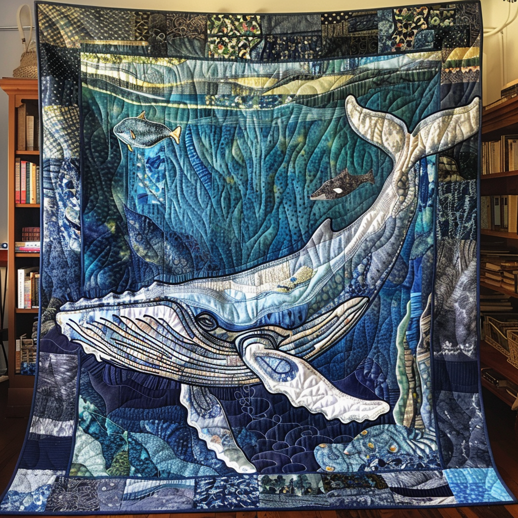 White Humpback Whale Quilted Blanket
