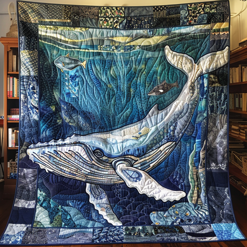White Humpback Whale Quilted Blanket