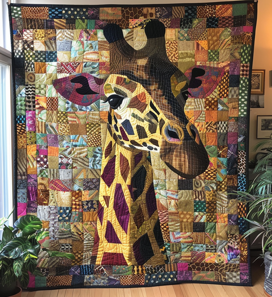 Wild Giraffe Serenade  Quilted Blanket