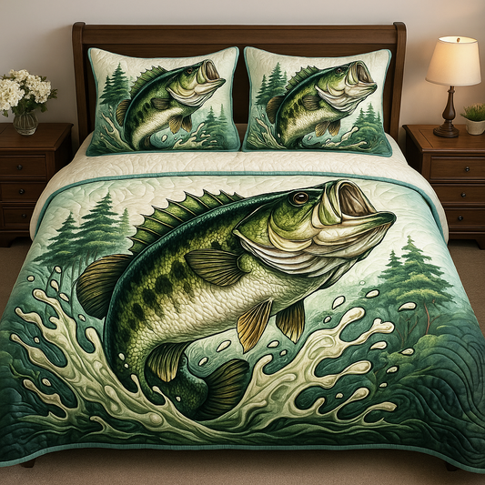 Wild Bass 3-Piece Quilted Bedding Set