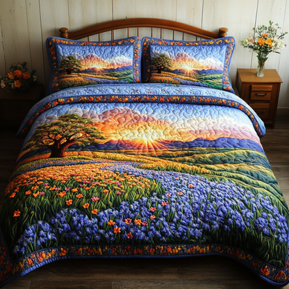 Wild Bluebonnets 3-Piece Quilted Bedding Set