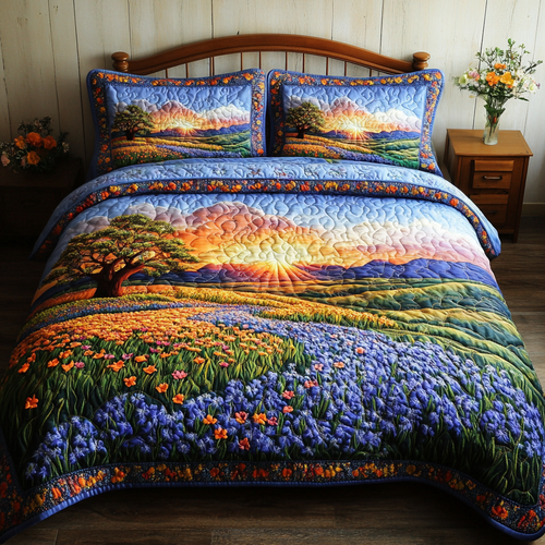 Wild Bluebonnets 3-Piece Quilted Bedding Set