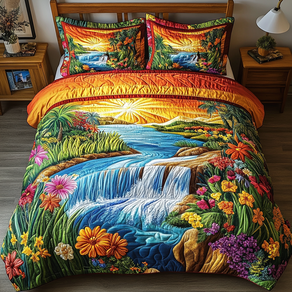 Wild Cascade 3-Piece Quilted Bedding Set
