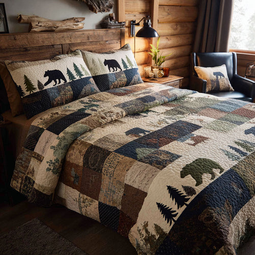 Wild Pines Bear 3-Piece Quilted Bedding Set