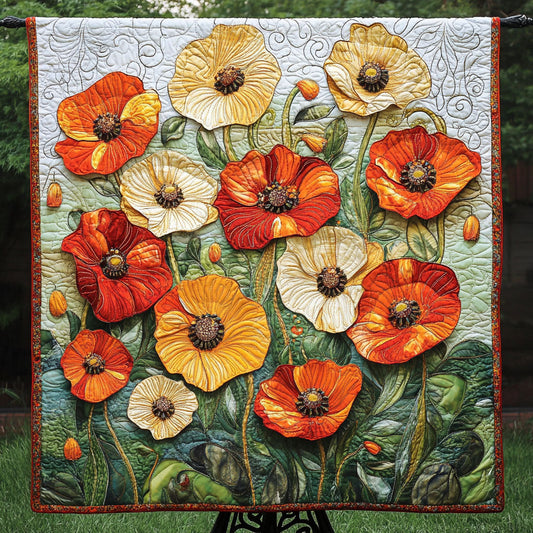 Wild Poppy Dance Quilted Blanket