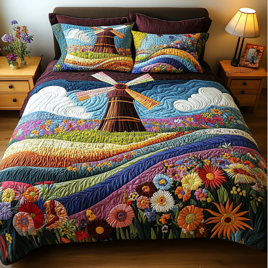 Wind Bloom 3-Piece Quilted Bedding Set
