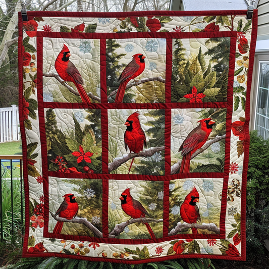 Winter Cardinal Quilted Blanket