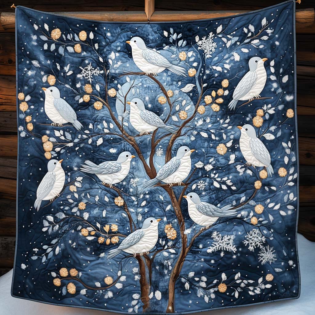 Winter Birds Quilted Blanket