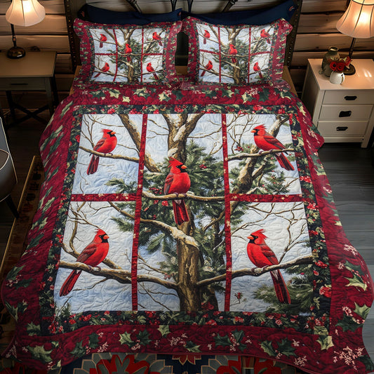 Winter Birds Rest Quilted Bedding Set