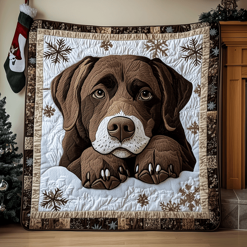 Winter Chocolate Lab Quilted Blanket