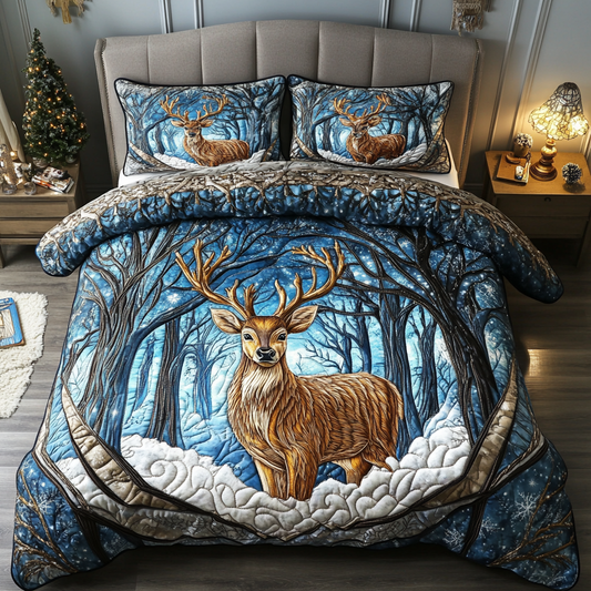 Winter Deer Bliss 3-Piece Quilted Bedding Set
